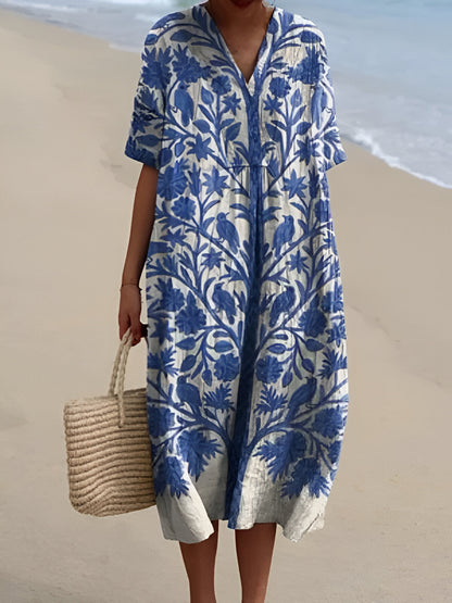 Casual Flowing Dress with Vintage Floral Print