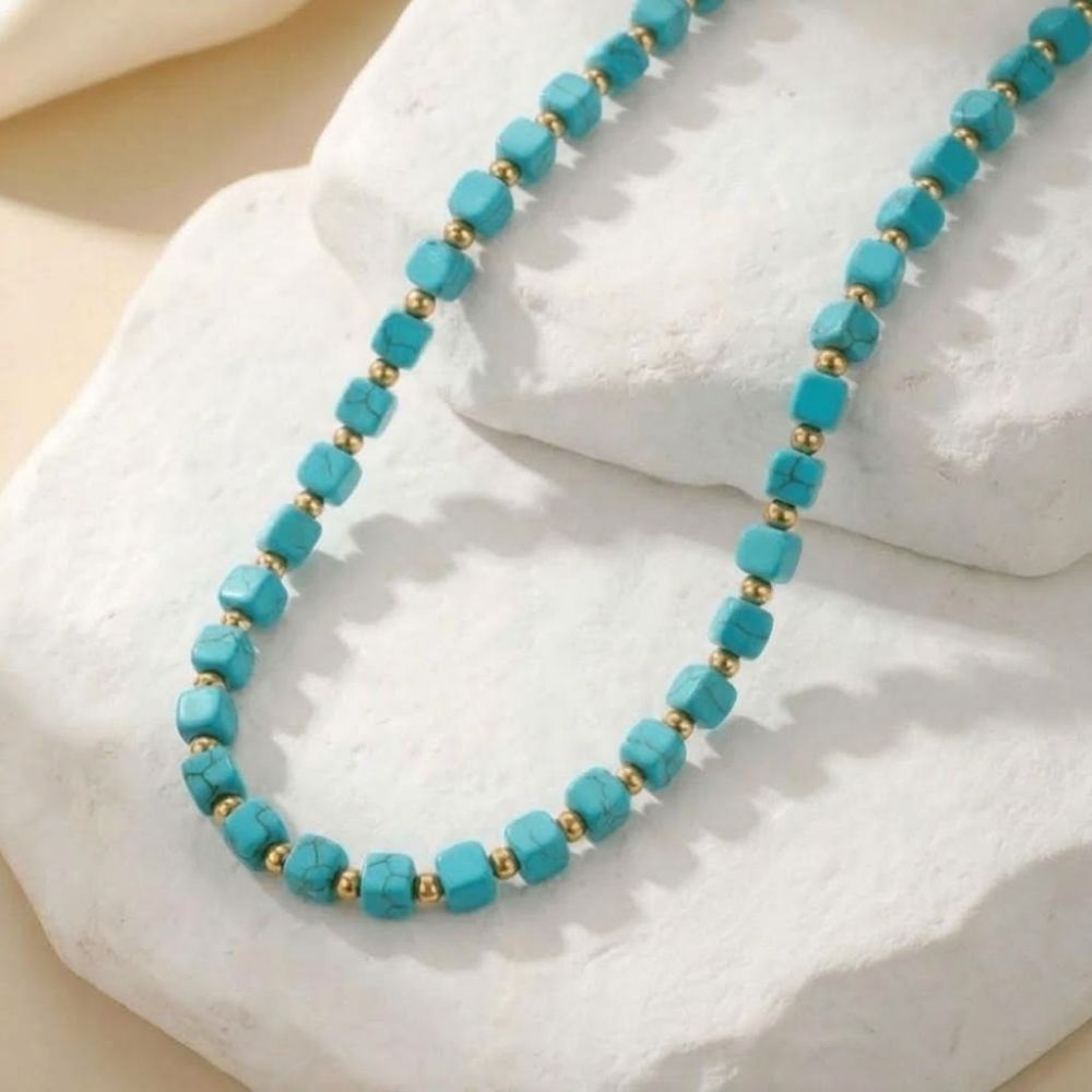 Turquoise Bead Gold Necklace