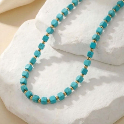 Turquoise Bead Gold Necklace