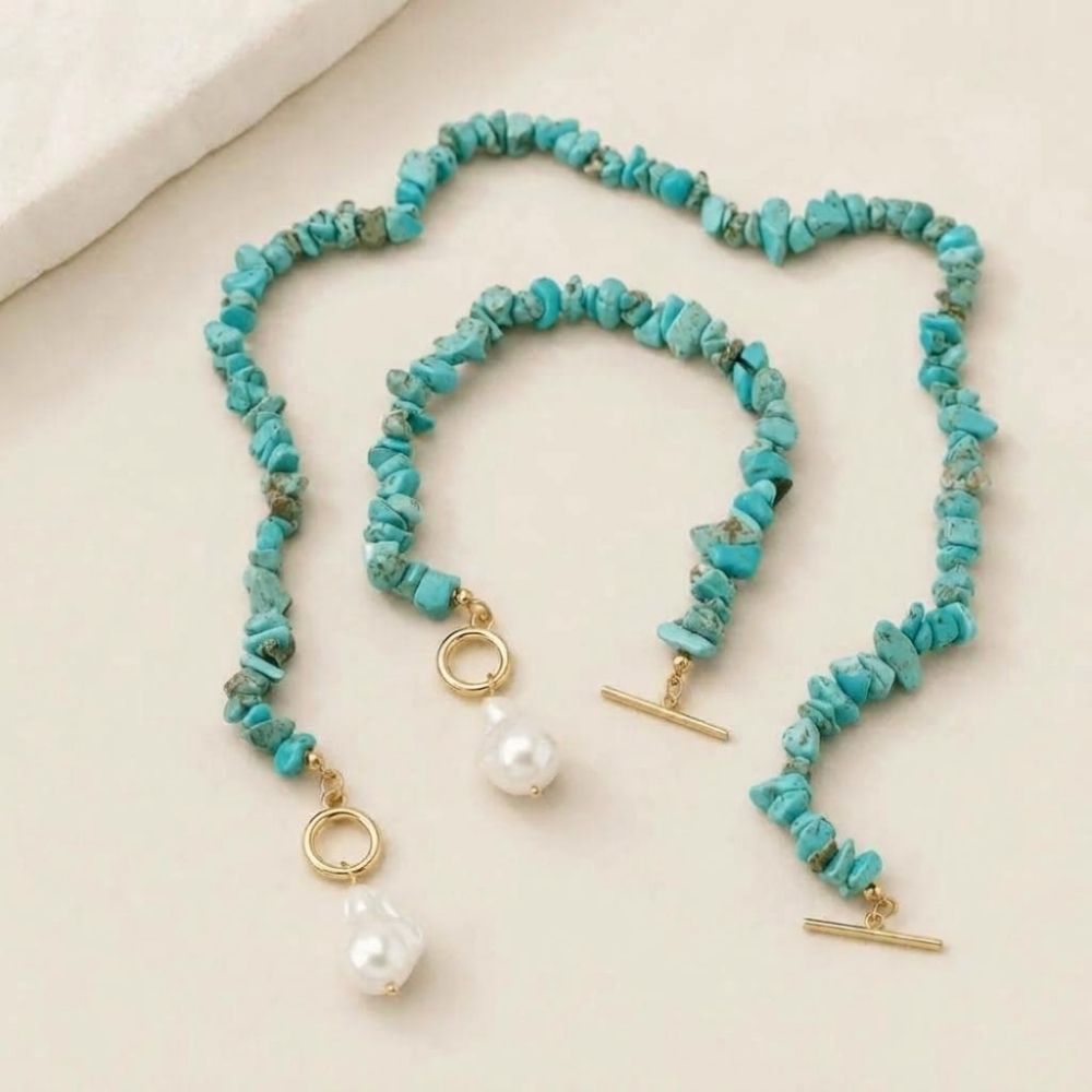 Turquoise Pearl Toggle Necklace & Bracelet