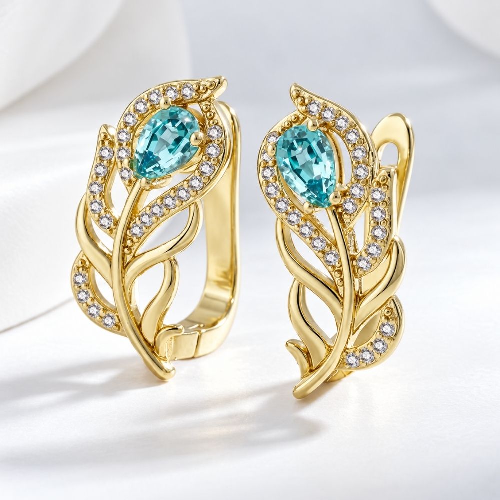 Turquoise Gold Leaf Earrings