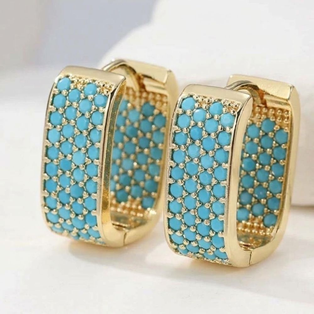 Turquoise Gold Huggie Earrings