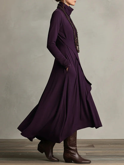 RENATA – ELEGANT ASYMMETRICAL MAXI DRESS WITH HIGH COLLAR