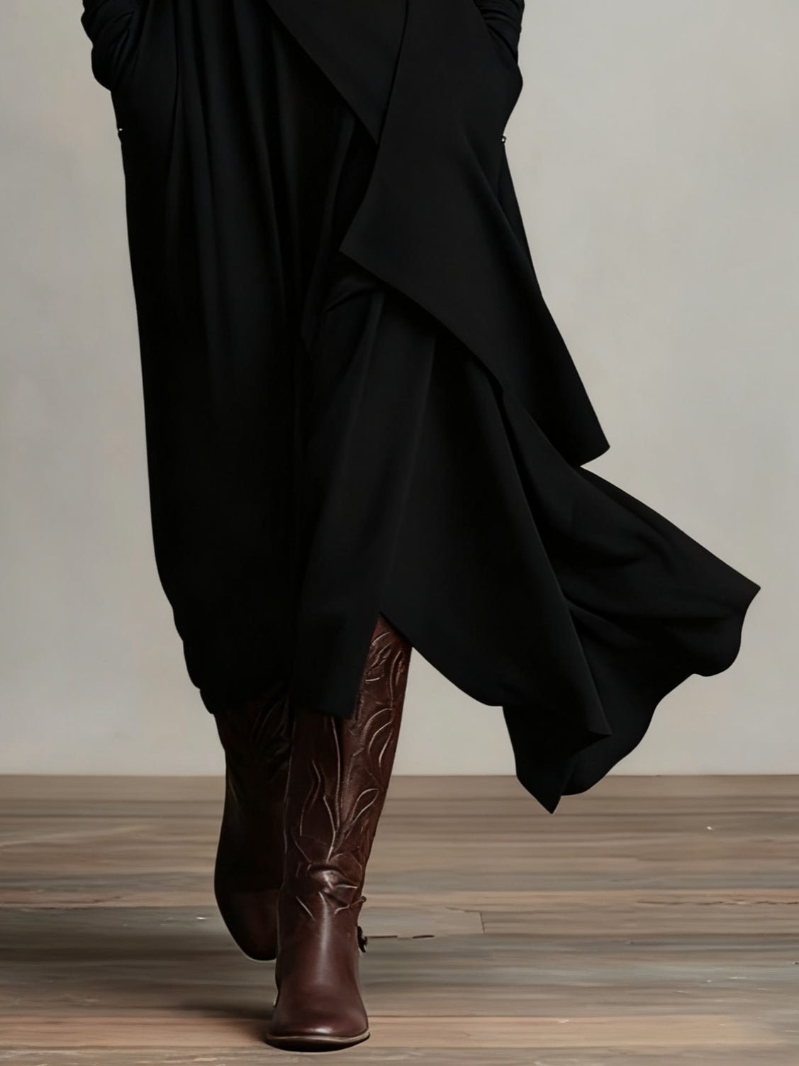 RENATA – ELEGANT ASYMMETRICAL MAXI DRESS WITH HIGH COLLAR