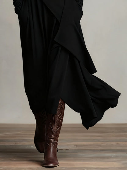 Solmira | Asymmetrical Pleated Maxi Dress with High Neck