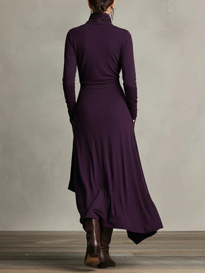 RENATA – ELEGANT ASYMMETRICAL MAXI DRESS WITH HIGH COLLAR