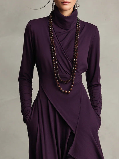 RENATA – ELEGANT ASYMMETRICAL MAXI DRESS WITH HIGH COLLAR