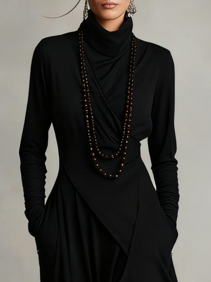 RENATA – ELEGANT ASYMMETRICAL MAXI DRESS WITH HIGH COLLAR