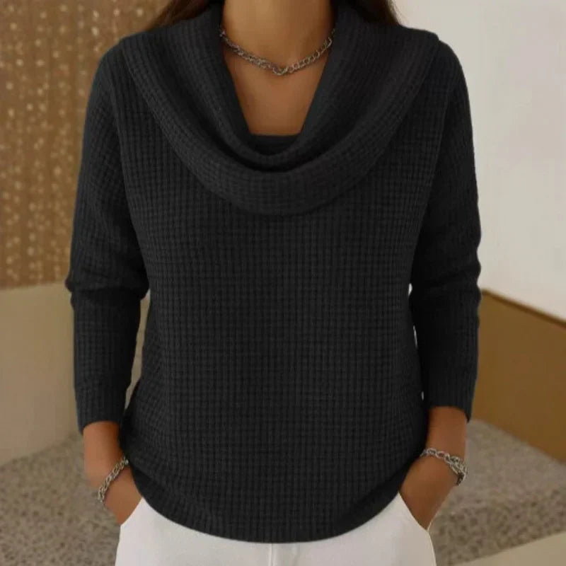 Karen – Warm Waffle Knit Sweater With Elegant Cowl Neck