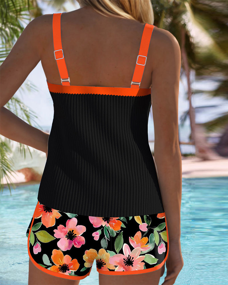 Federica - Striped Tankini Set with Shorts