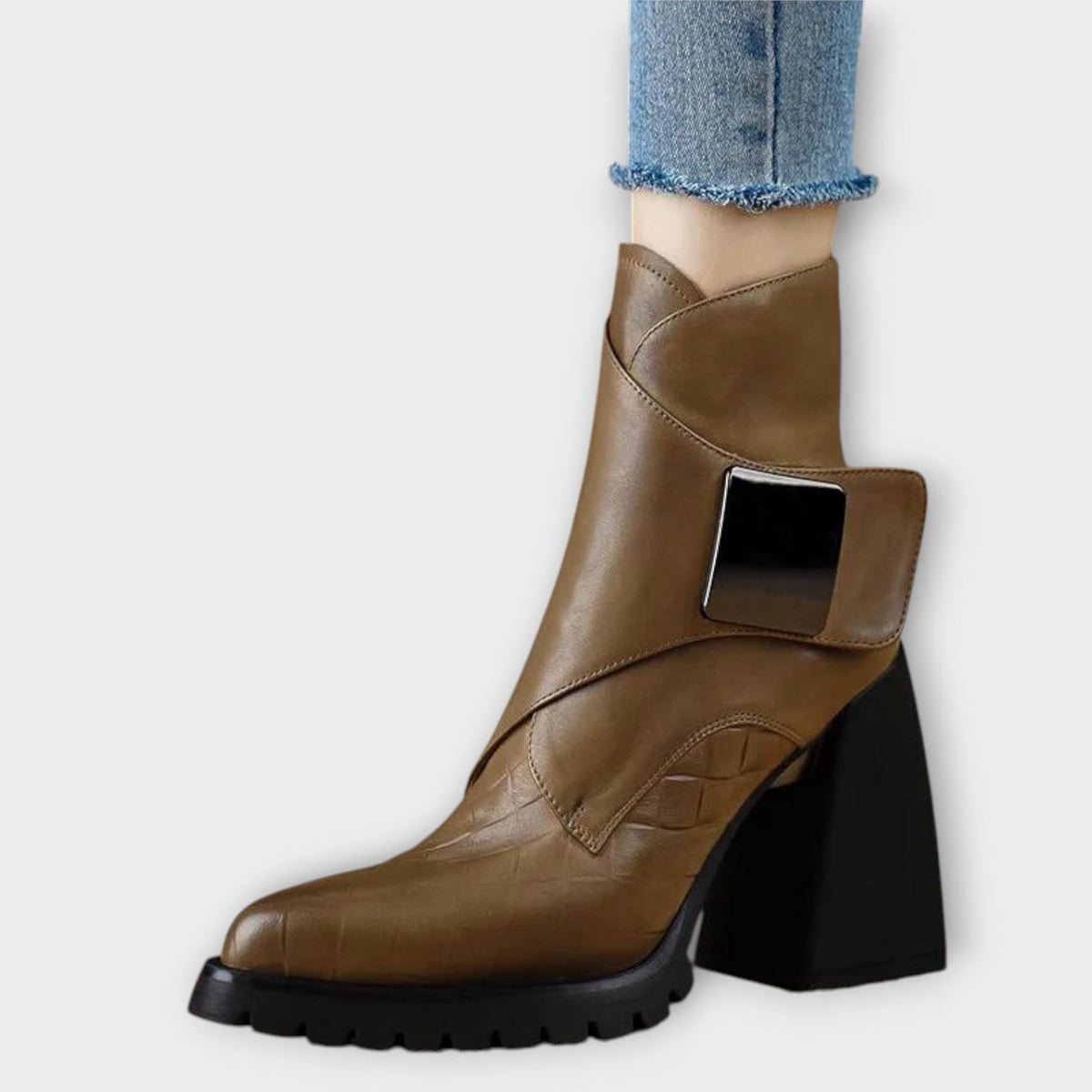 Sleek Chunky-Heel Leather Ankle Boots