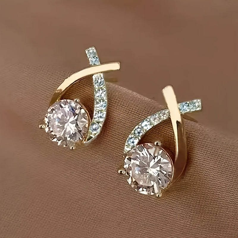 Golden Cross Zirconia Stud Earrings