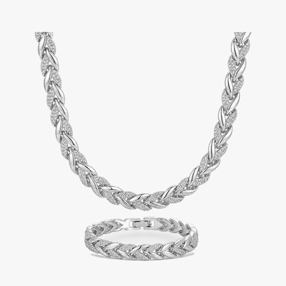 Lumara – Sparkling Leaf Link Necklace and Bracelet Set