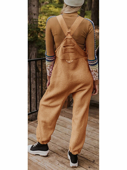Fleece Thermal Overalls with Zipper Pockets for Women