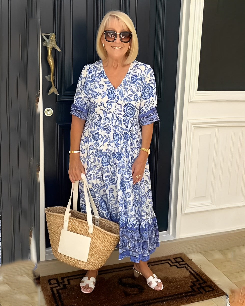 Tallis | Floral Viscose Dress with V-Neck