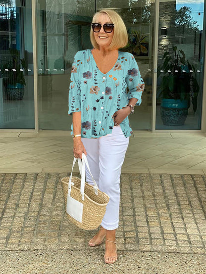Barbara™ | Cotton and Linen Floral Top