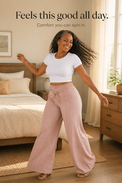 Linessa – Pleated Elastic-Waist Wide-Leg Trousers