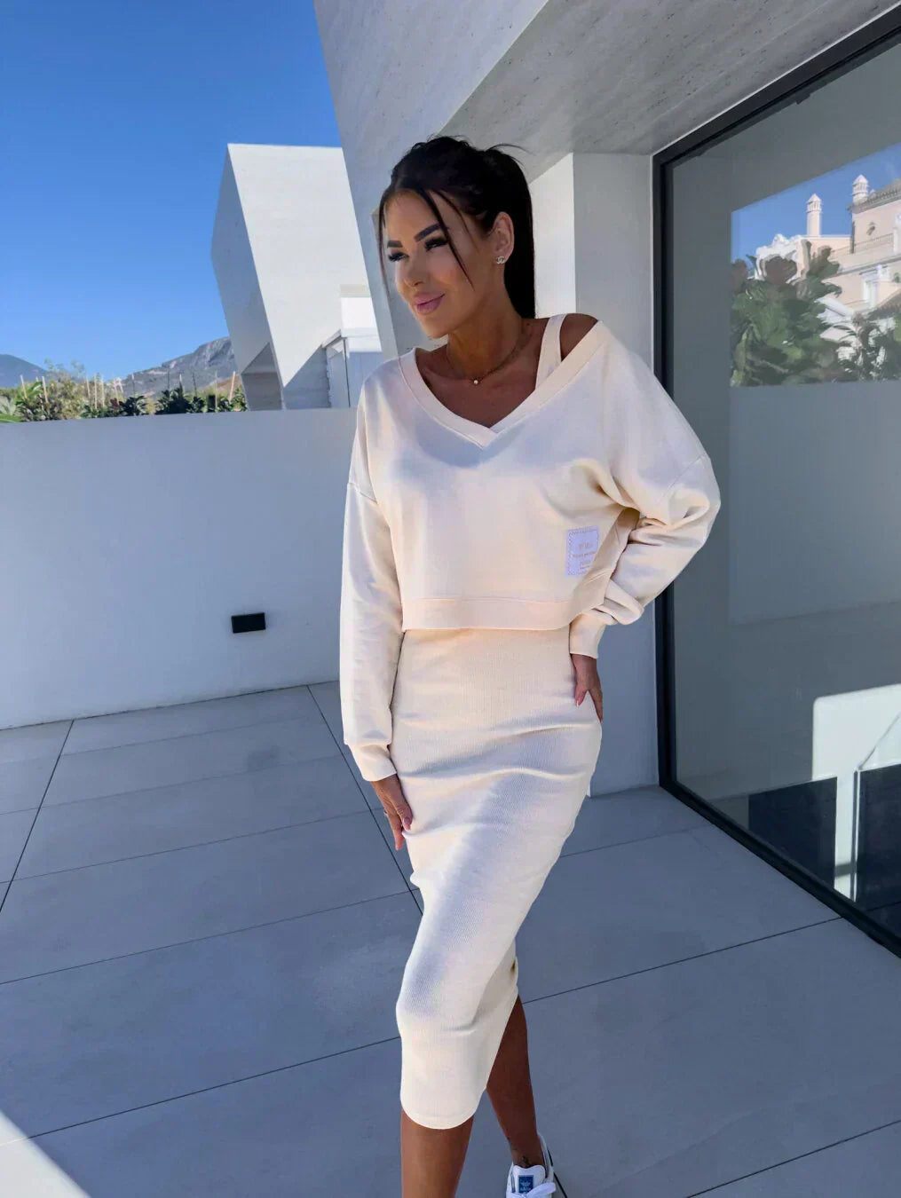 AMAYA – SOFT SWEATER OVERLAY DRESS SET