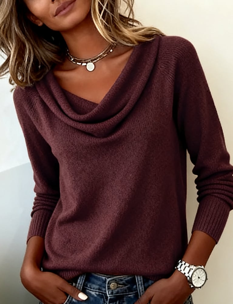 Fashionable Long-Sleeved Pile Collar Sweater
