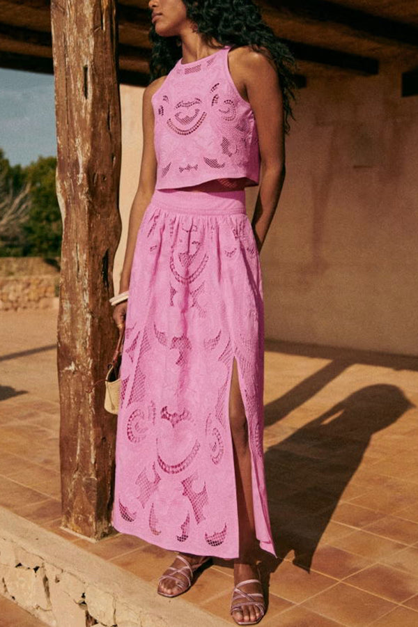 Moise Pink Lace Set