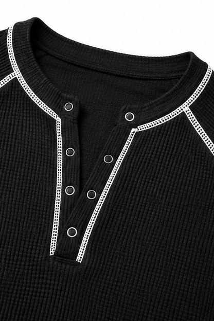 Wearbella – Waffle Knit Contrast Stitch Henley Top