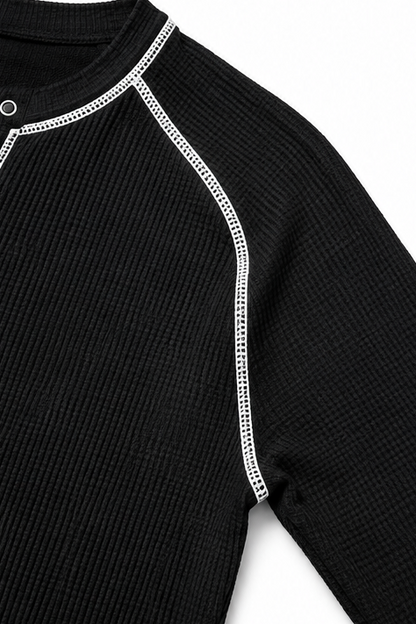 Wearbella – Waffle Knit Contrast Stitch Henley Top