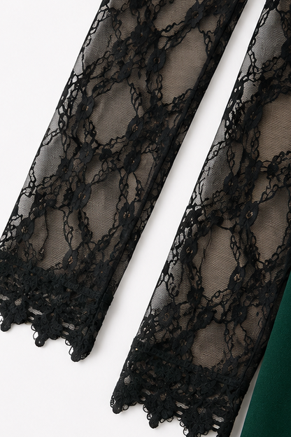 Coverlyn – Cowl Neck Lace Sleeve A-Line Dress