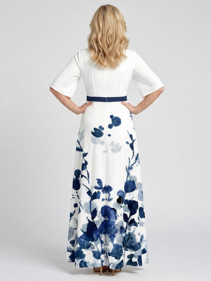 Eliza | V Neck Short Sleeve Floral Maxi Dress