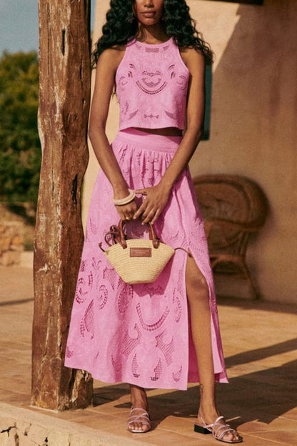 Moise Pink Lace Set