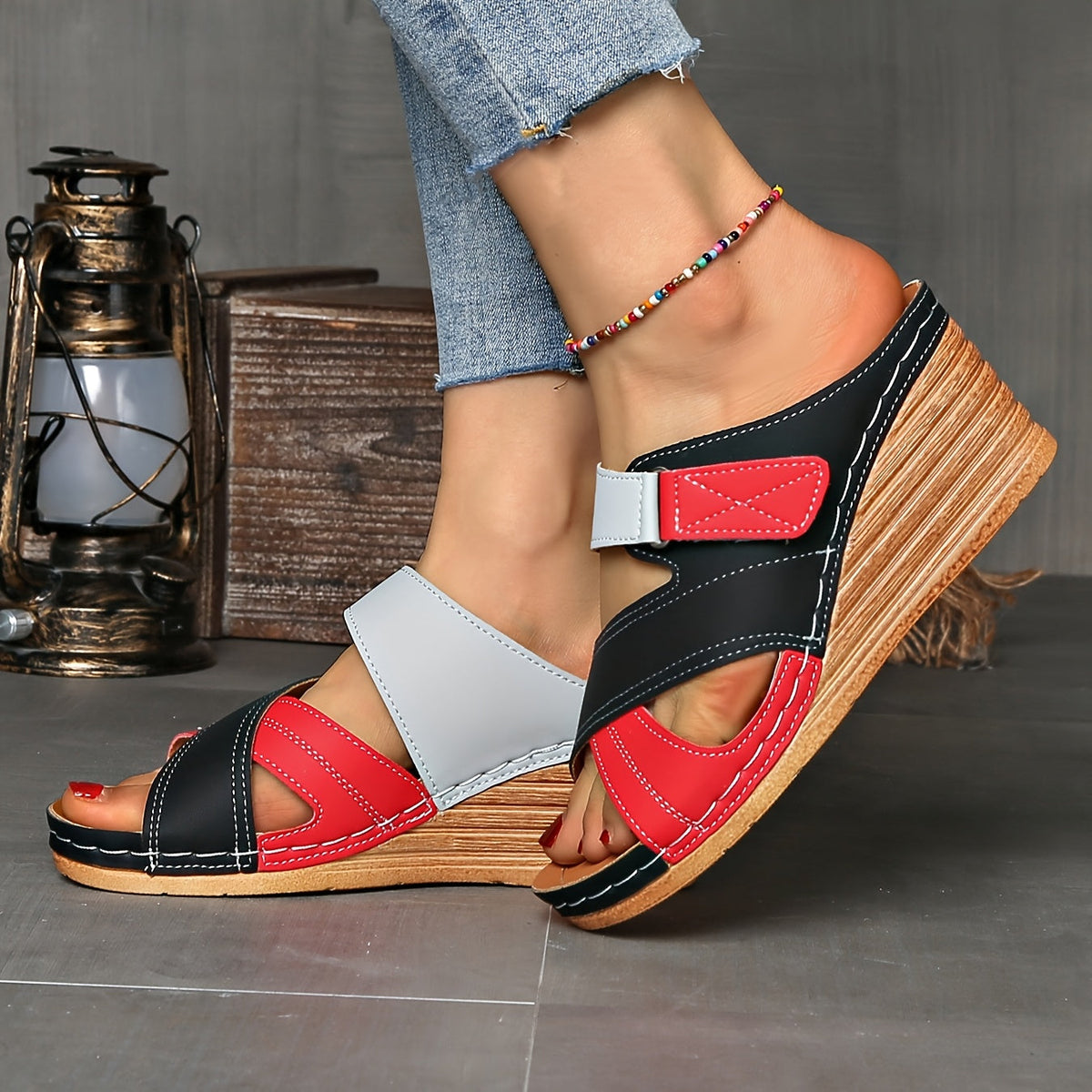 Marina Colorblock Wedge Slides - Comfortable Sandals
