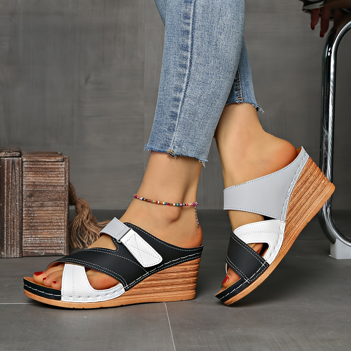 Marina Colorblock Wedge Slides - Comfortable Sandals