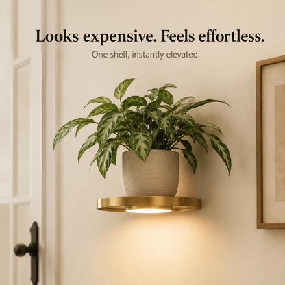 Lumeva - Floating LED Wall Shelf with Gold Finish, Rechargeable Ambient Light for Plants