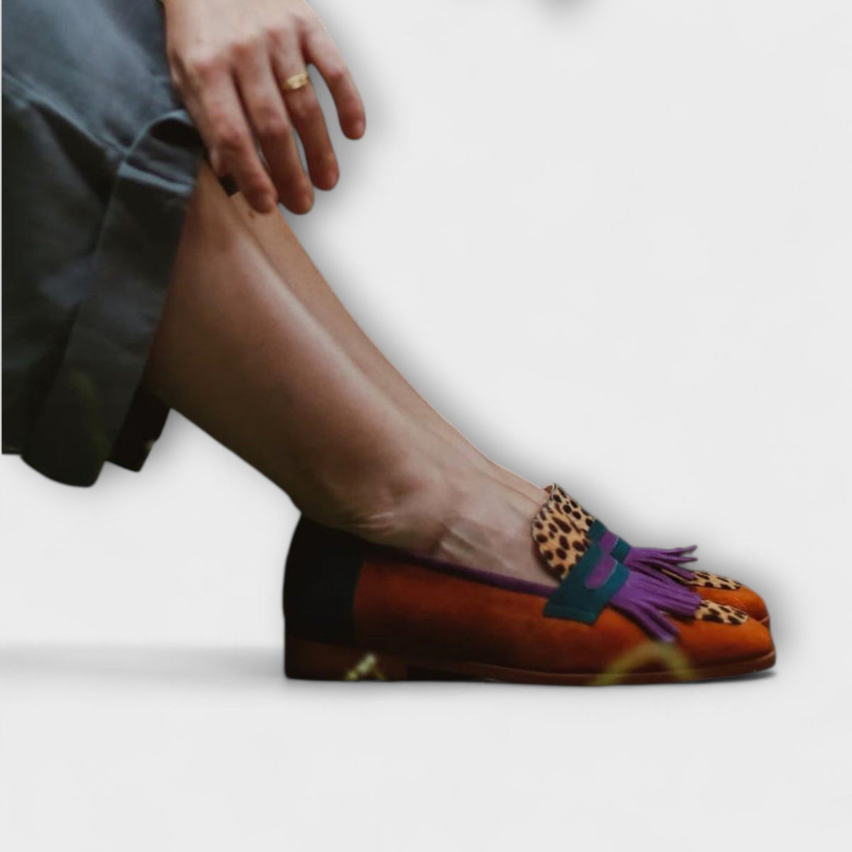 Falon – Brown Loafers with Leopard Print