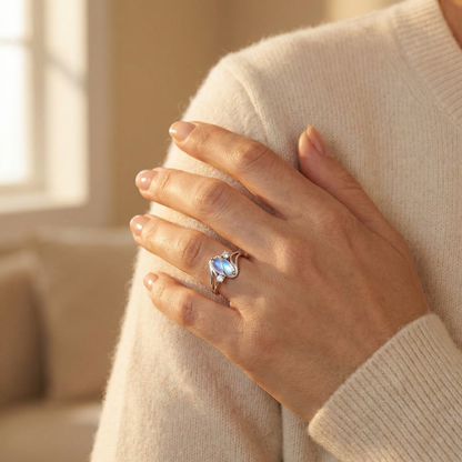 Lunara – Flowing Moonstone Ring with Crystal Accents