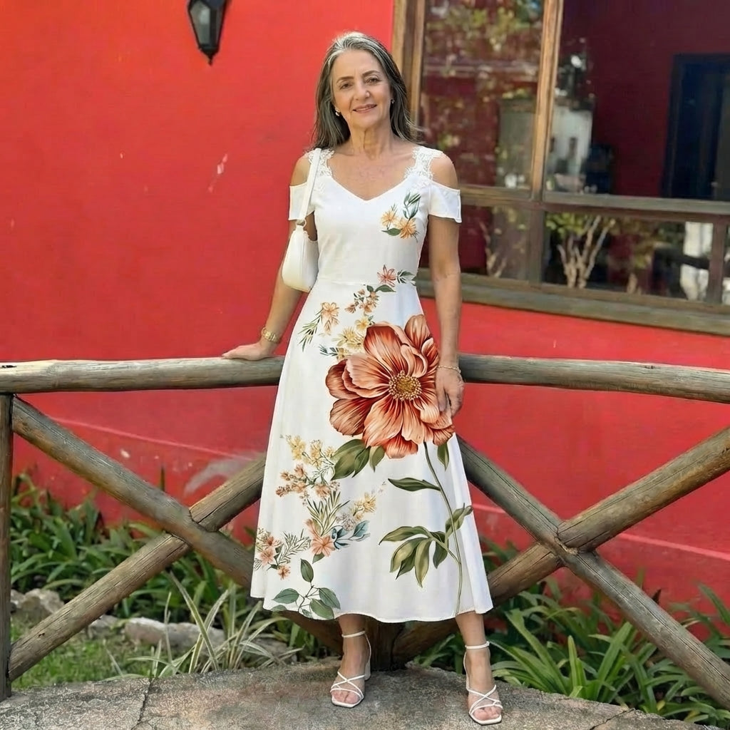 Camila | Floral Off-Shoulder A-Line Midi Dress