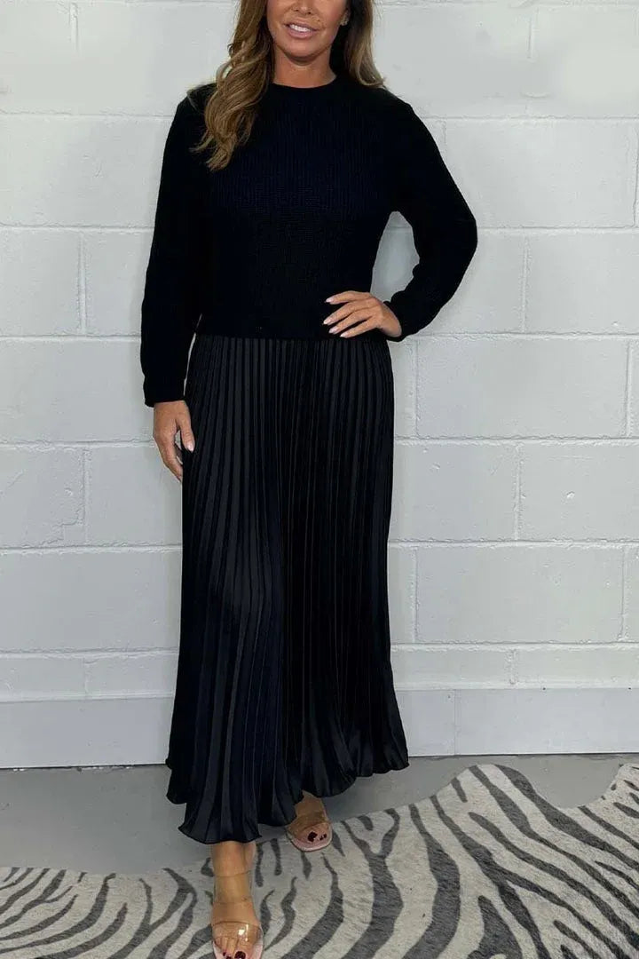 CAMILLA – MAXI DRESS WITH SWEATER & PLEATED SKIRT