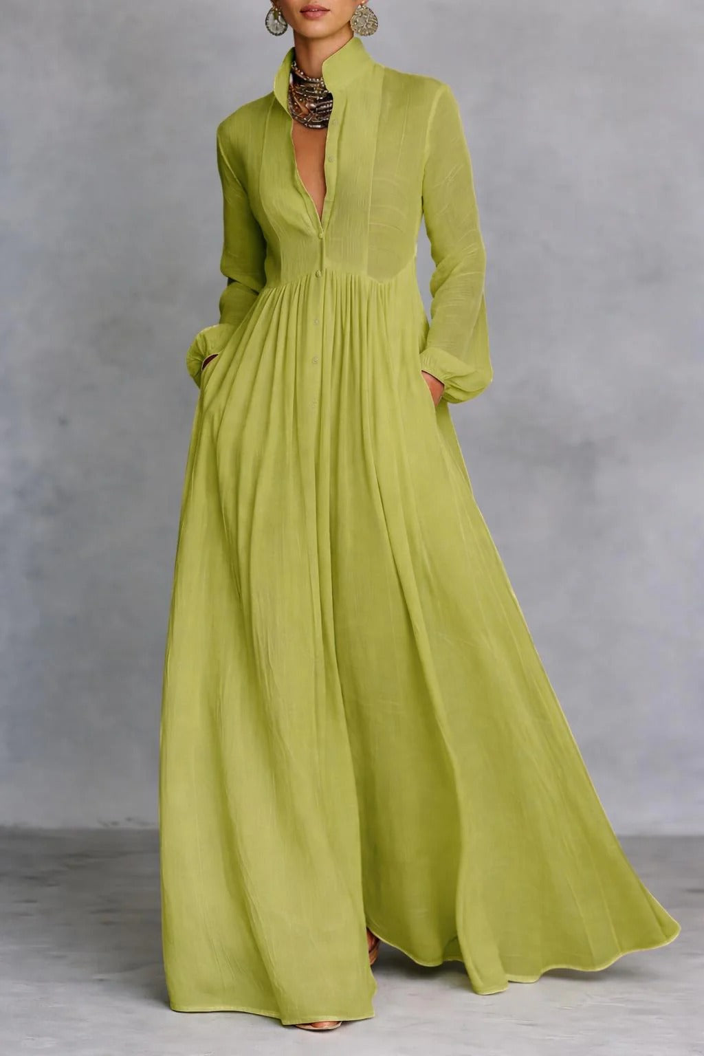 Celine | Flowing Button-Front Maxi Dress