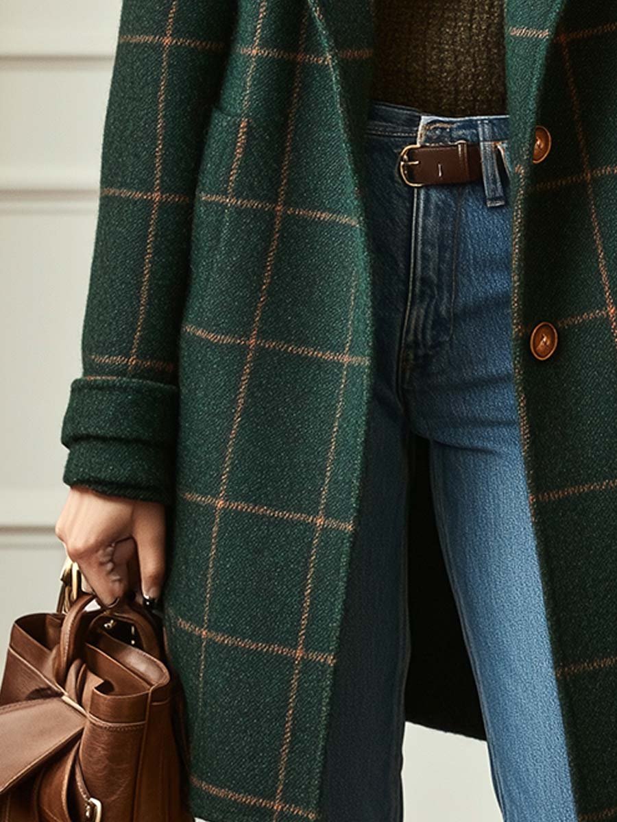 ADRIANNA – ELEGANT PLAID LONG COAT