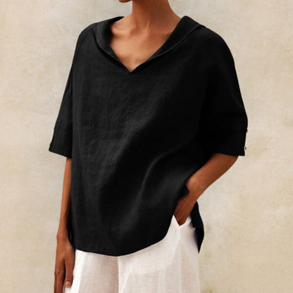 YLVIE CLASSIC LINEN BLOUSE WITH V-NECK