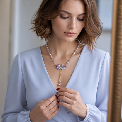 Lunabelle – Twin-Swan Pearl Tassel Necklace