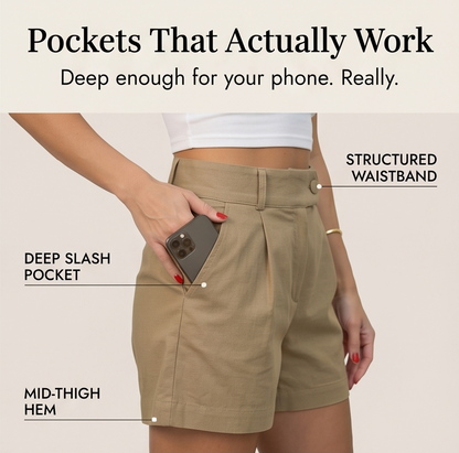 Lunavia - High-Waist Pleated Tailored Shorts