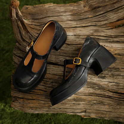 Giselle - Cowhide Round Toe Mary Jane Flats