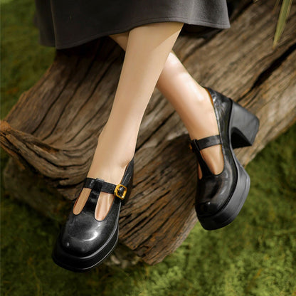 Giselle - Cowhide Round Toe Mary Jane Flats