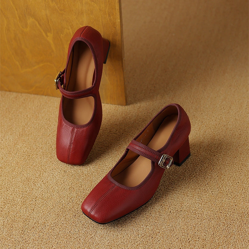 Saffron - Trendy French Style Chunky Heel Shoes