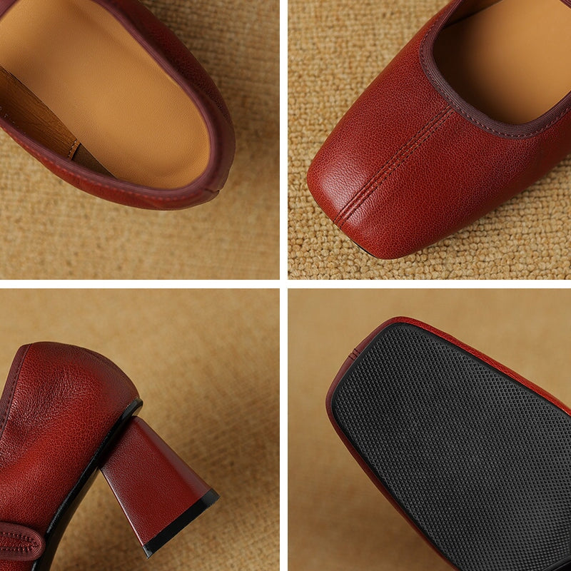 Saffron - Trendy French Style Chunky Heel Shoes