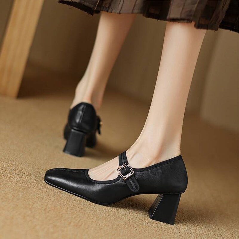 Saffron - Trendy French Style Chunky Heel Shoes
