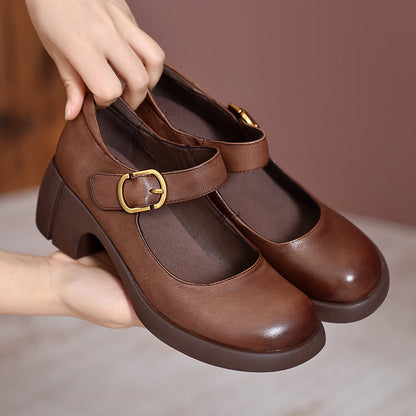 Verity - Classic Vintage Leather Round Toe Shoes