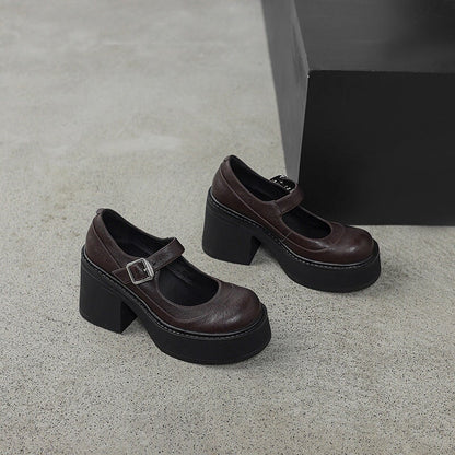 Verena - Stylish Leather Mary Janes Chunky Platform Shoes