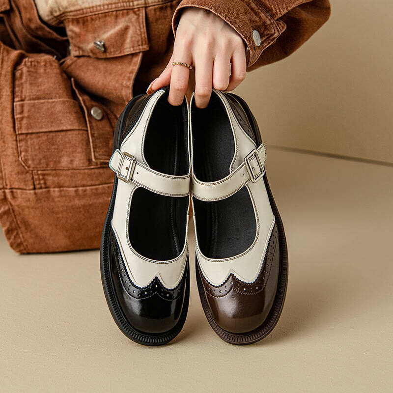 Ophelia - Top Layer Washed Cowhide Mary Jane Flats