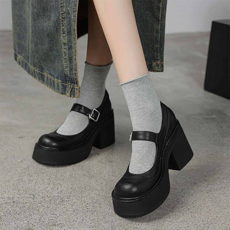 Verena - Stylish Leather Mary Janes Chunky Platform Shoes